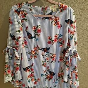 Stripes and Bird Print Blouse NWT